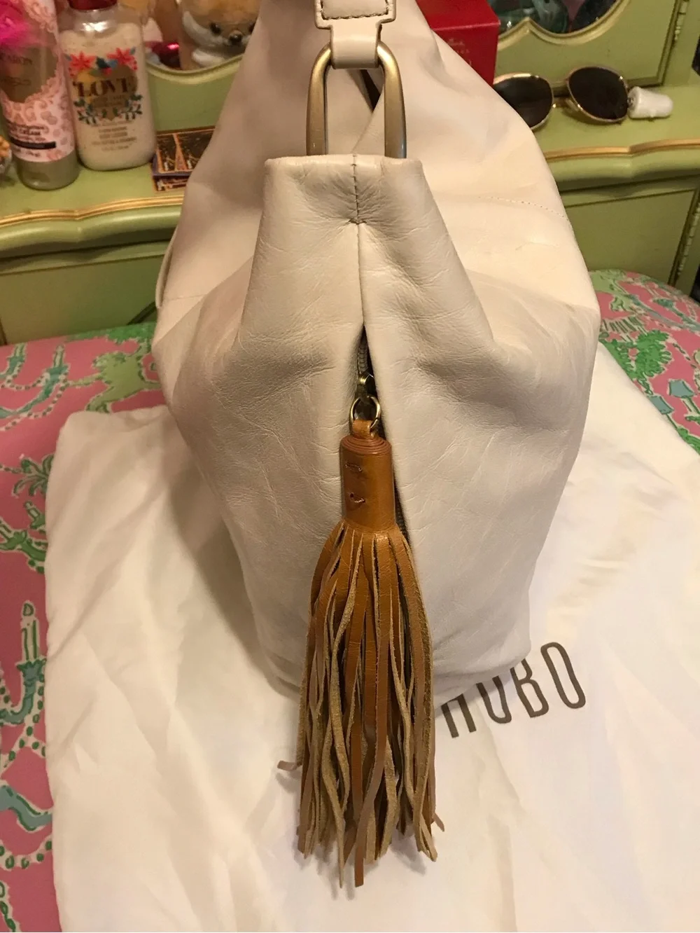 Hobo Harley cream with brown tassel Hobo Bag
